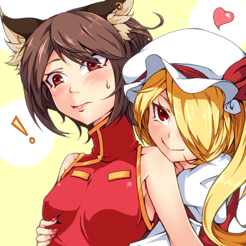 flandre scarlet and chen (touhou) drawn by enami_hakase