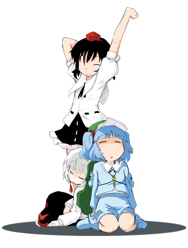 shameimaru aya, inubashiri momiji, and kawashiro nitori (touhou) drawn by masu_gitsune