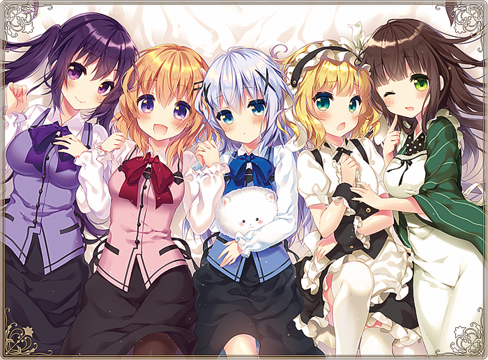 kafuu chino, hoto cocoa, kirima syaro, tippy, tedeza rize, and 1 more (gochuumon wa usagi desu ka?) drawn by riichu