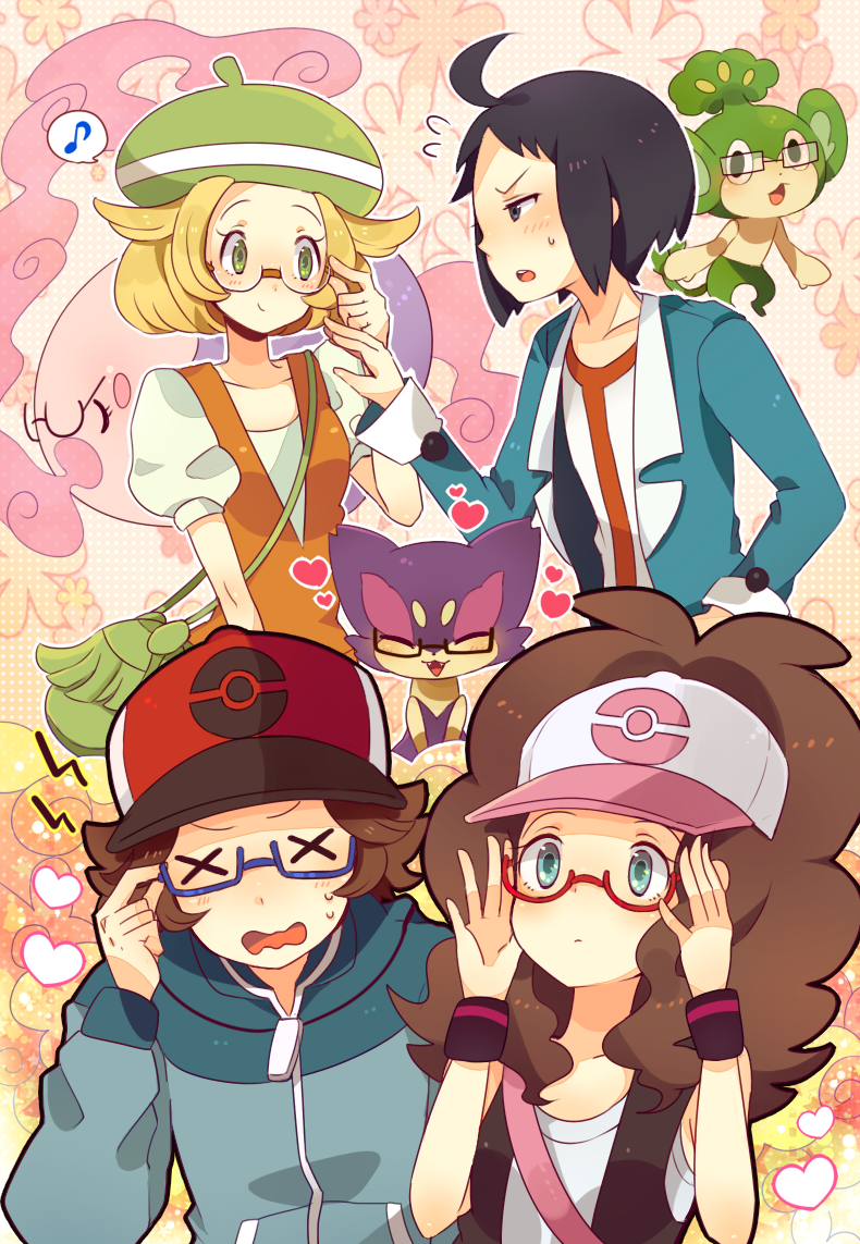 hilda, hilbert, bianca, cheren, musharna, and 2 more (pokemon and 1 more) drawn by kisaki_nana