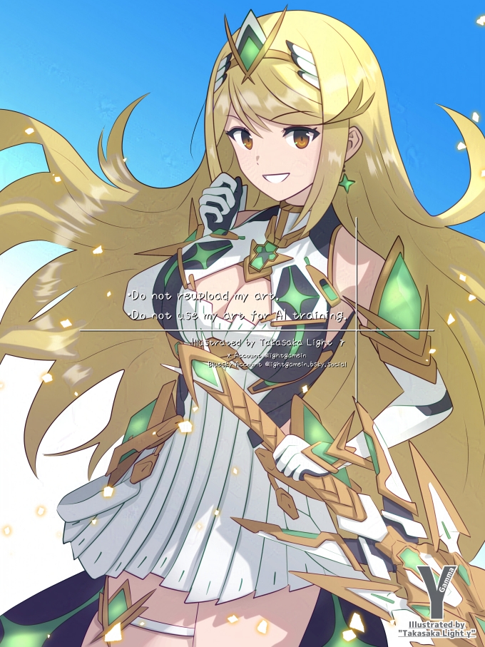 mythra (xenoblade chronicles and 1 more) drawn by takasaka_light