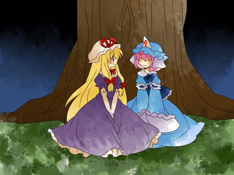 yakumo yukari and saigyouji yuyuko (touhou) drawn by hammer_(sunset_beach)