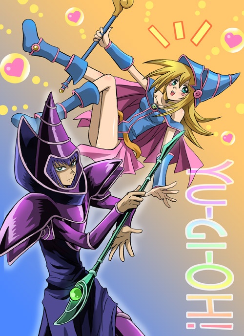 dark magician girl and dark magician (yu-gi-oh!) drawn by yumigen_aoto