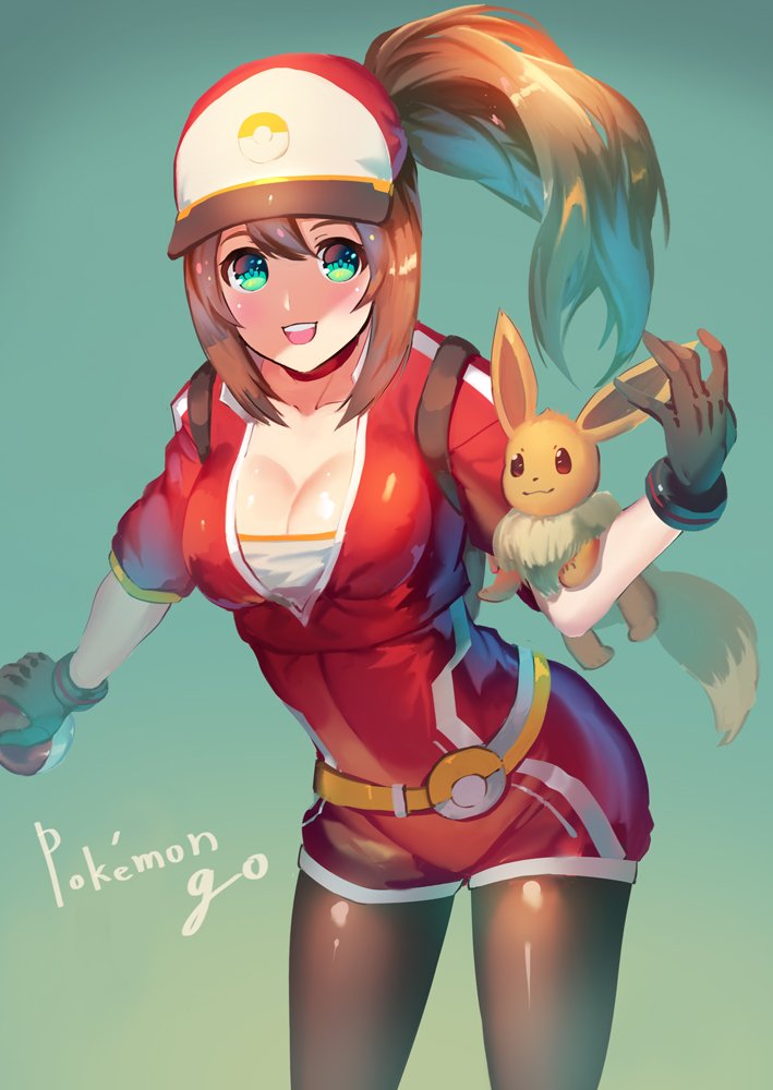 eevee and female protagonist (pokemon and 1 more) drawn by yoshimoto_(dear_life)