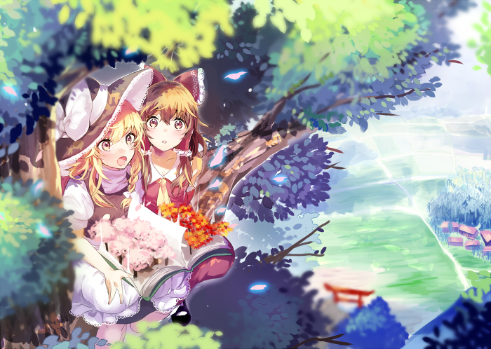 hakurei reimu and kirisame marisa (touhou) drawn by nochita_shin