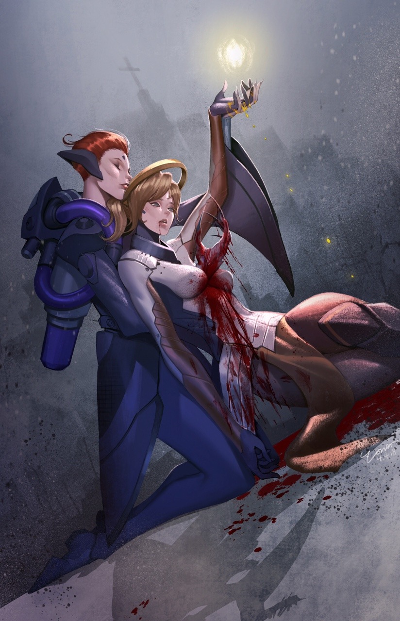 mercy and moira (overwatch and 1 more) drawn by zoner