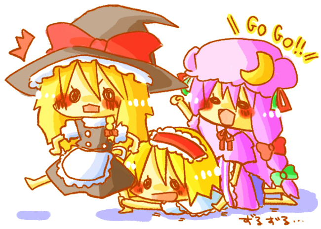 kirisame marisa, alice margatroid, and patchouli knowledge (touhou) drawn by moko_(iiioookkkaaa)