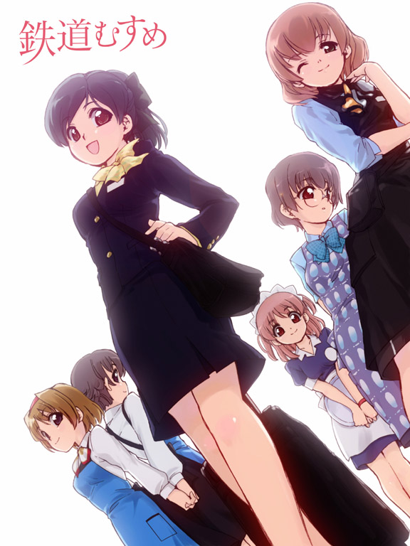 tsujidou midori, shirakawa hibari, shibusawa asagi, kasukabe shia, matsumoto azusa, and 1 more (tetsudou musume and 3 more) drawn by tessai