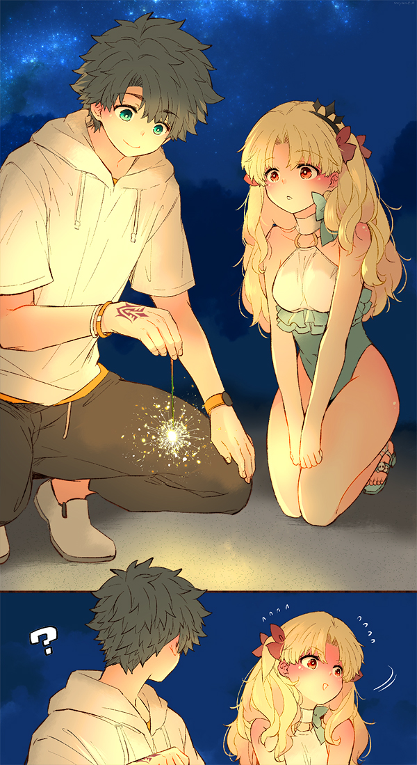 fujimaru ritsuka, ereshkigal, and space ereshkigal (fate and 1 more) drawn by azumi_(myameco)