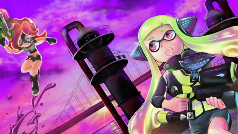 inkling player character, inkling girl, octoling player character, octoling girl, agent 3, and 1 more (splatoon and 1 more) drawn by hina_ko
