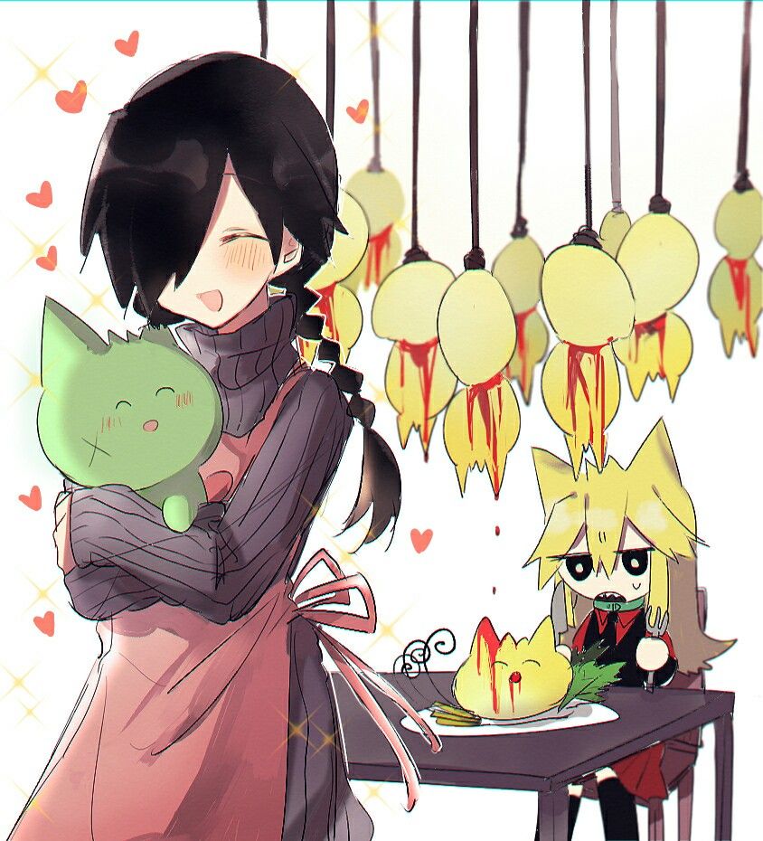 kurai yonaka, moge-ko, and defect mogeko (funamusea and 1 more) drawn by bakara_(19083210)