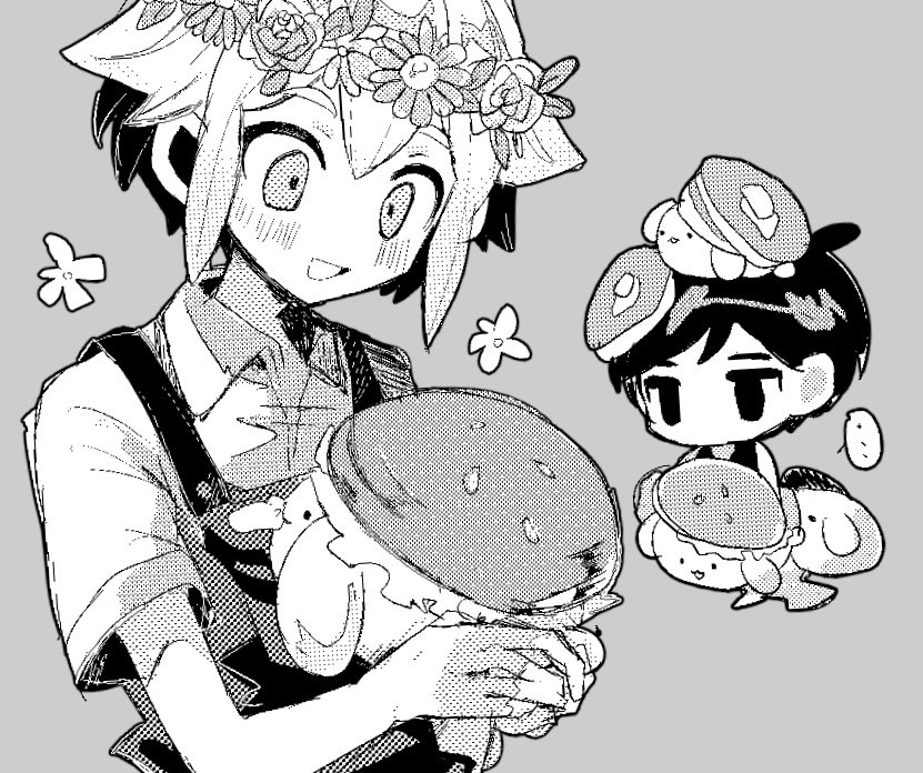 omori, basil, and pancake bunny (omori) drawn by fjsk