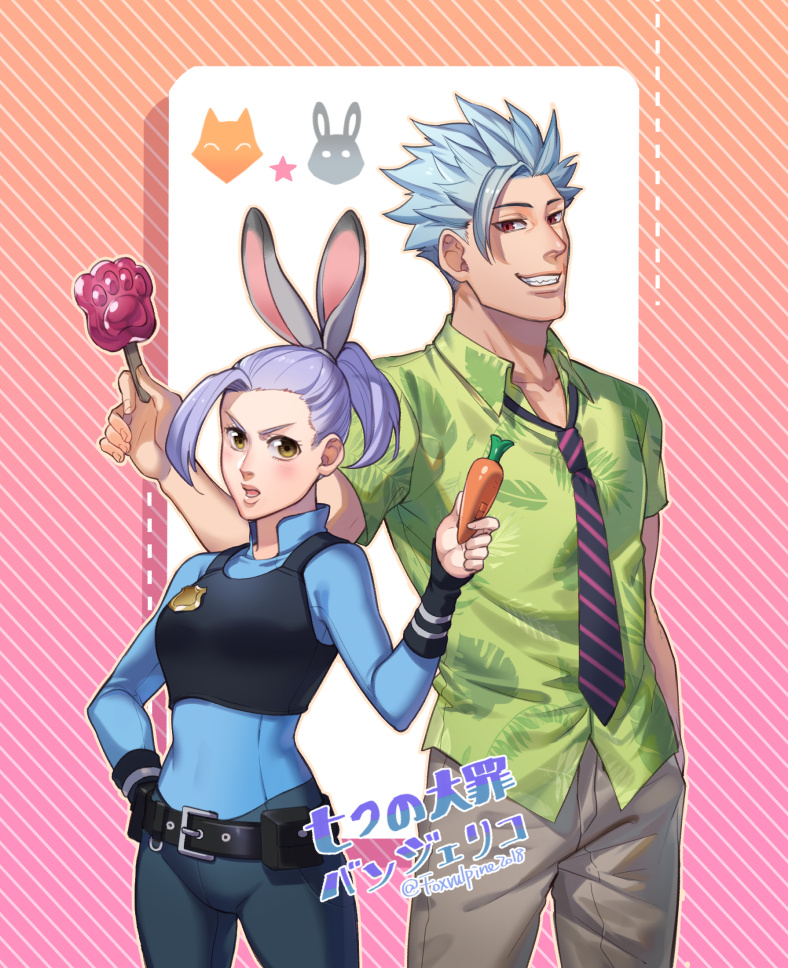 judy hopps, nick wilde, ban, and jericho (nanatsu no taizai and 1 more) drawn by foxvulpine