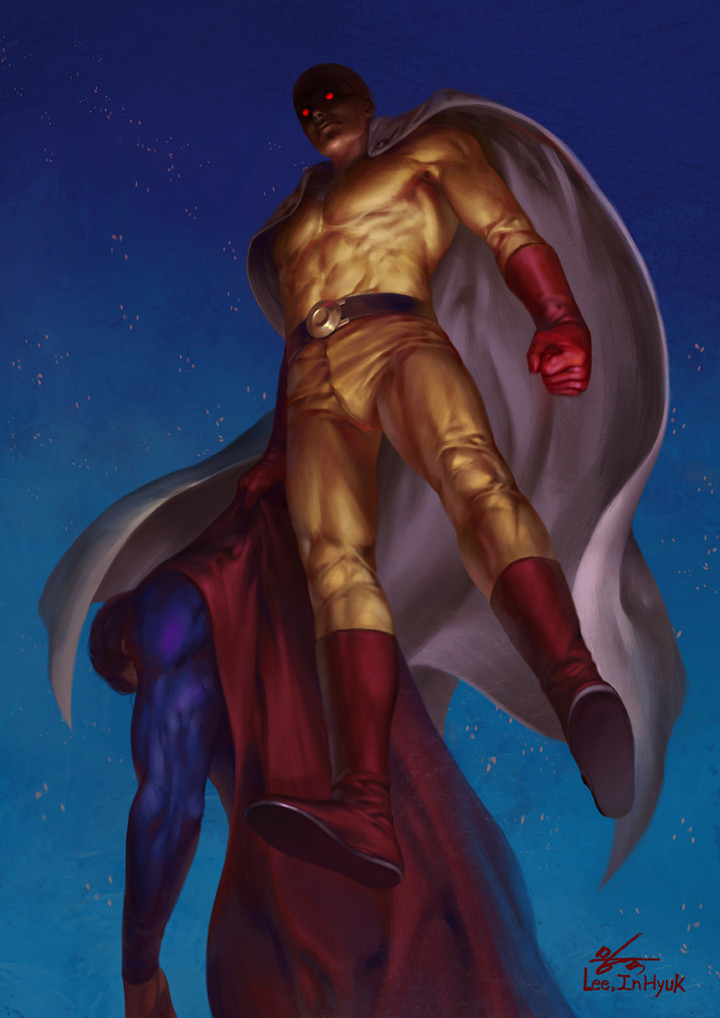 saitama and superman (dc comics and 1 more) drawn by in-hyuk_lee