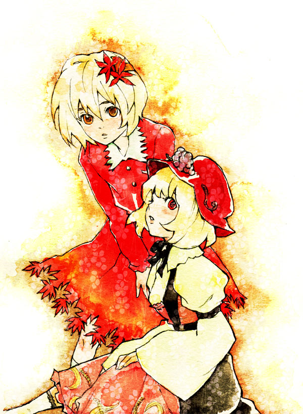 aki minoriko and aki shizuha (touhou) drawn by kuma_(crimsonvanilla)