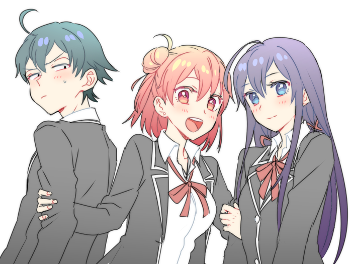 yukinoshita yukino, yuigahama yui, and hikigaya hachiman (yahari ore no seishun lovecome wa machigatteiru.) drawn by zbura