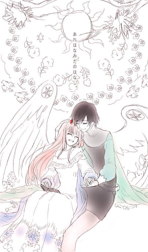 zero two and hiro (darling in the franxx) drawn by nadir_(nadirnek)