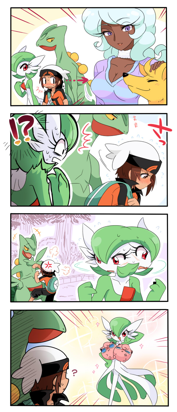 pikachu, gardevoir, brendan, jigglypuff, ninetales, and 1 more (pokemon and 1 more) drawn by bano_akira