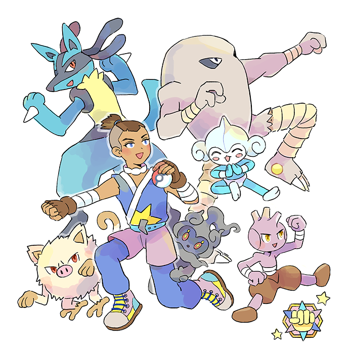 lucario, marshadow, hitmonlee, mankey, sokka, and 2 more (pokemon and 2 more) drawn by mojgon
