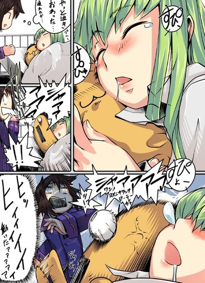 c.c., lelouch vi britannia, and cheese-kun (code geass and 1 more) drawn by yukari_(konekonekozou)