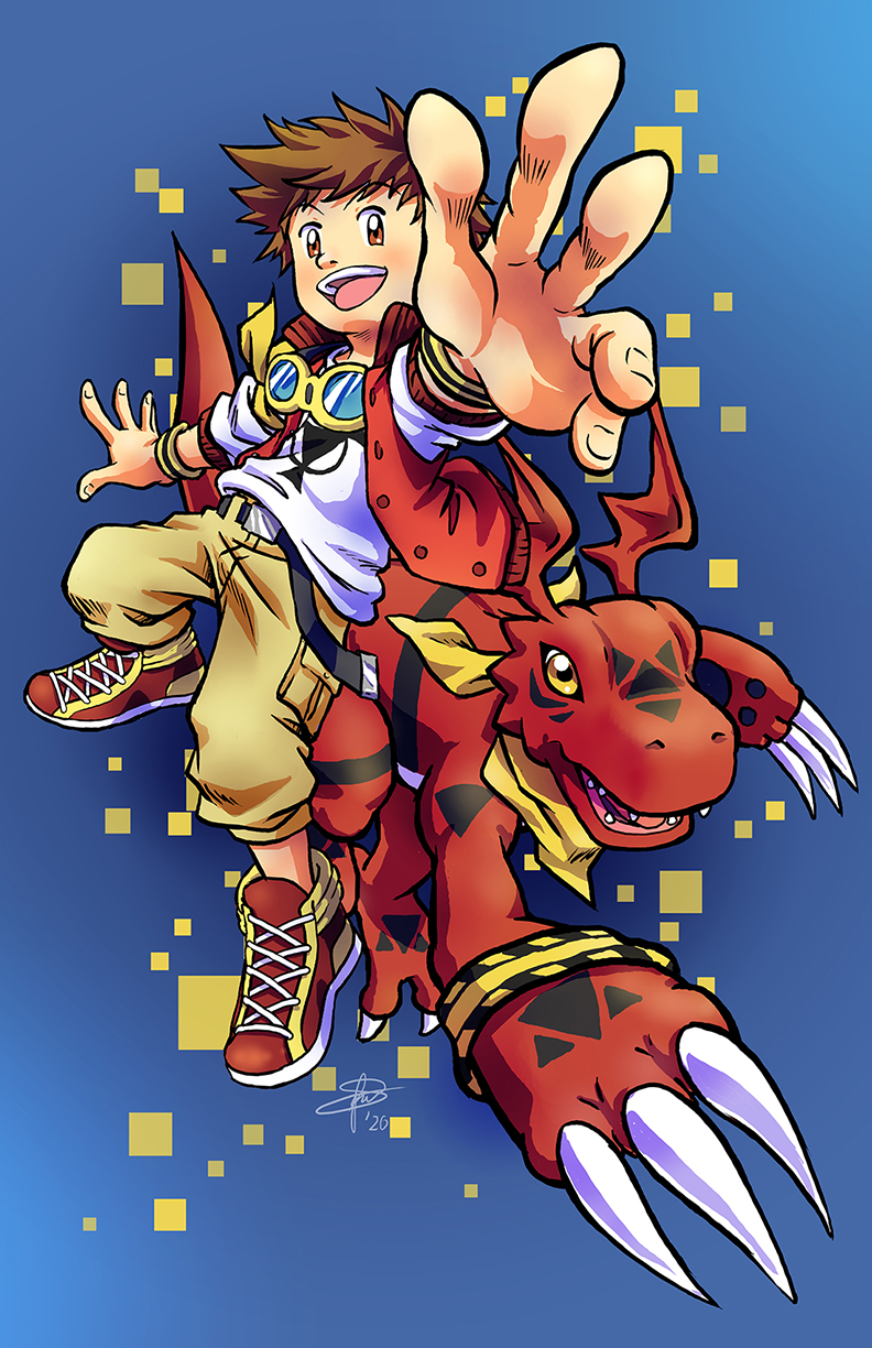 guilmon and matsuda takato (digimon and 1 more) drawn by kiya9510_(nightglimmer)