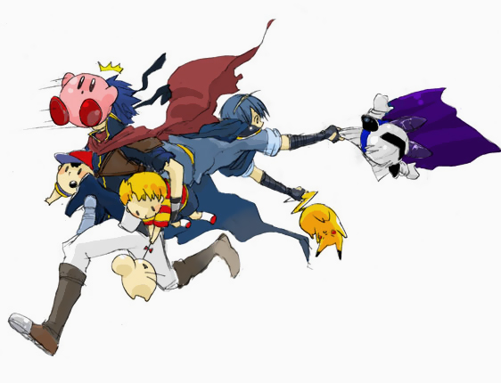pikachu, kirby, ike, meta knight, marth, and 3 more (pokemon and 8 more) drawn by okozu_(aonori)