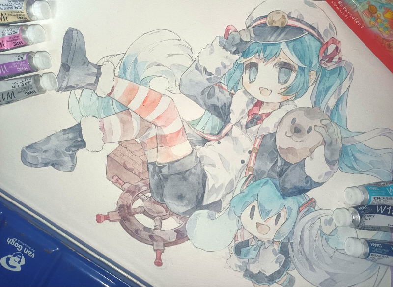 hatsune miku and yuki miku (vocaloid and 1 more) drawn by gongqing