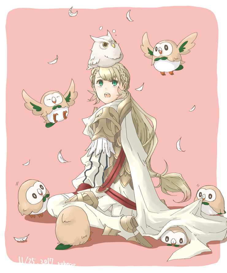 rowlet, sharena, and feh (pokemon and 3 more) drawn by robaco