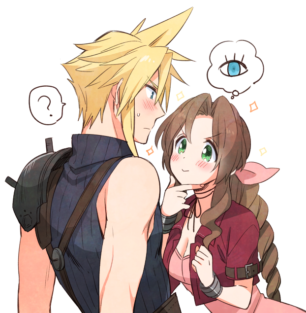 cloud strife and aerith gainsborough (final fantasy and 1 more) drawn by krudears