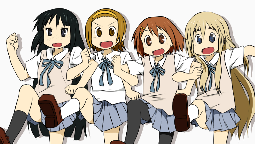 akiyama mio, hirasawa yui, tainaka ritsu, and kotobuki tsumugi (k-on! and 1 more) drawn by myuto_(advent_retribution)