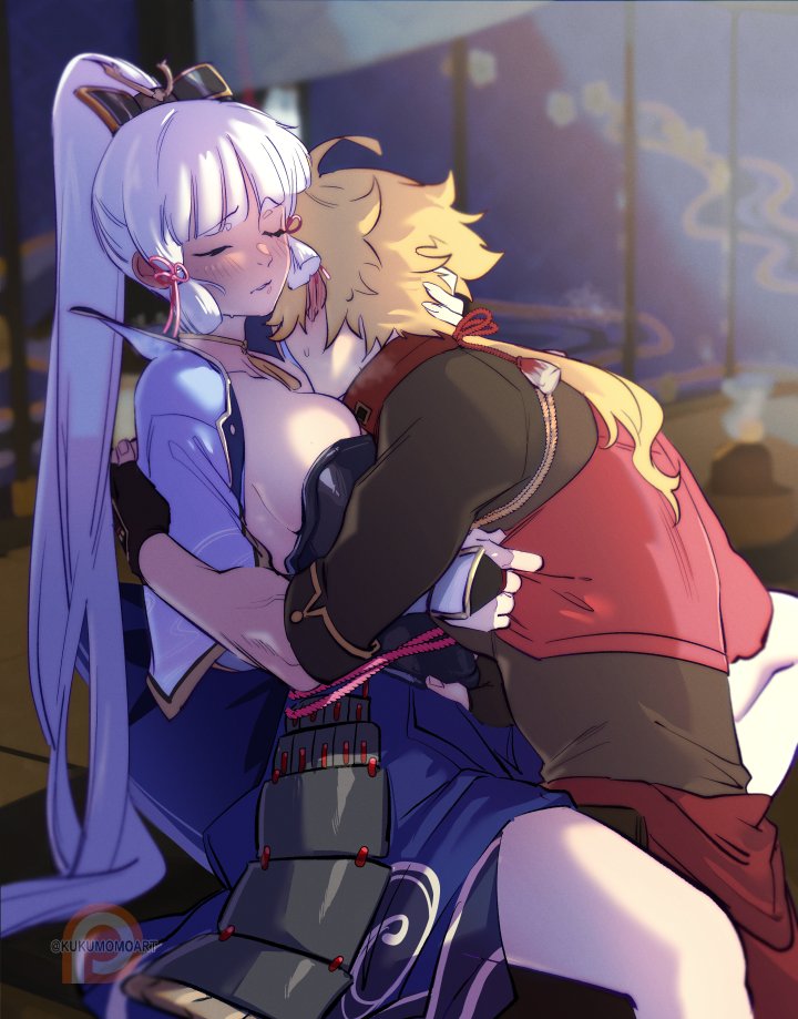 kamisato ayaka and thoma (genshin impact) drawn by kukumomo