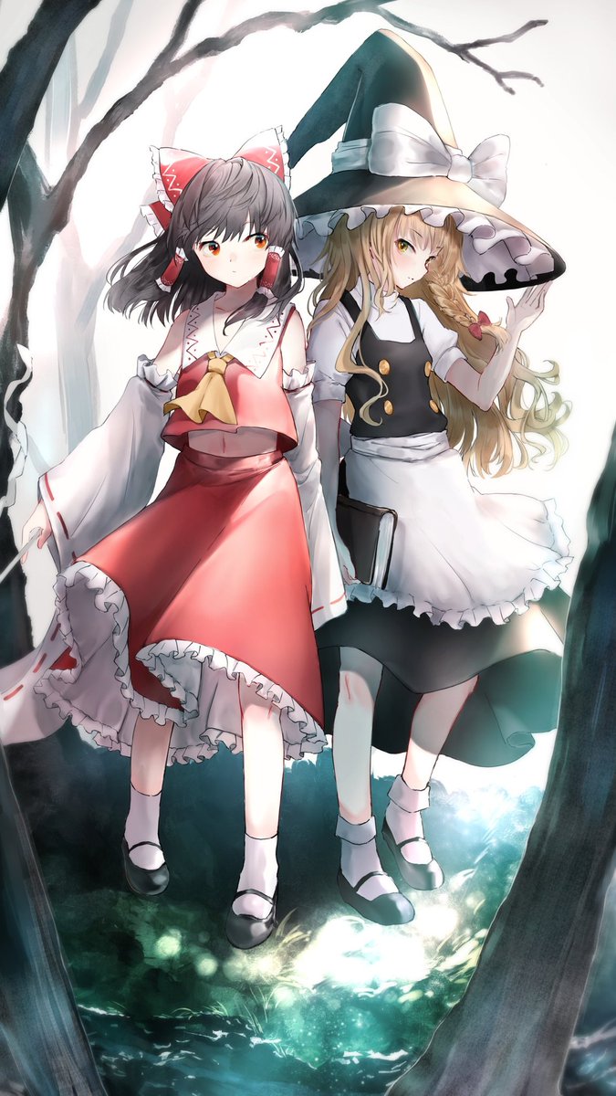 hakurei reimu and kirisame marisa (touhou) drawn by happiness_lilys