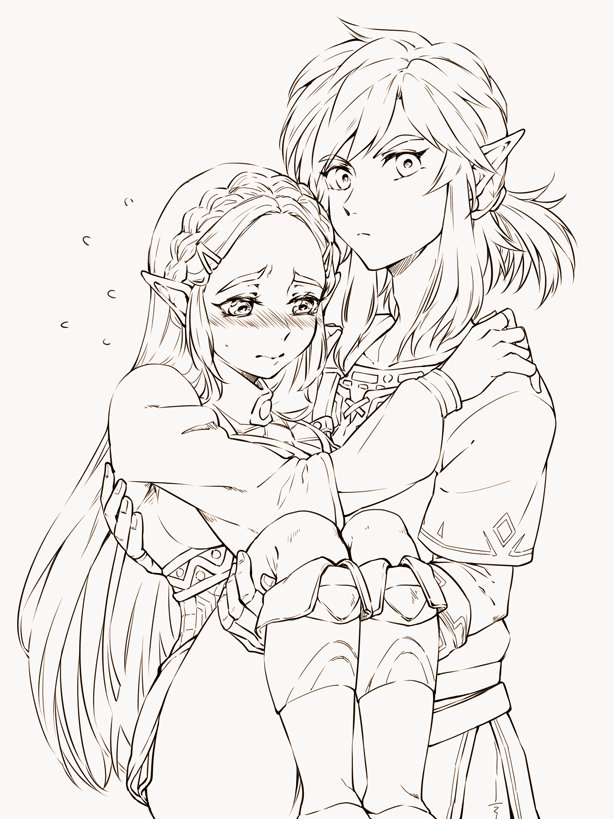 link and princess zelda (the legend of zelda and 1 more) drawn by saiba_(henrietta)