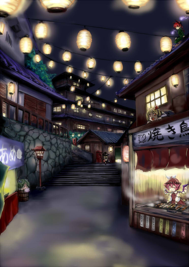 kirisame marisa, kaenbyou rin, rumia, mystia lorelei, and kisume (touhou) drawn by ryounosuke