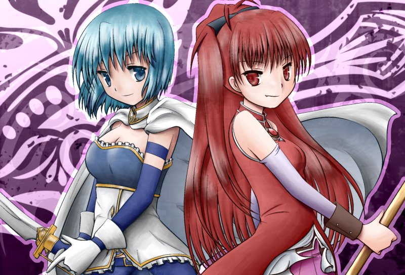 miki sayaka and sakura kyoko (mahou shoujo madoka magica) drawn by bororo_(borologue)