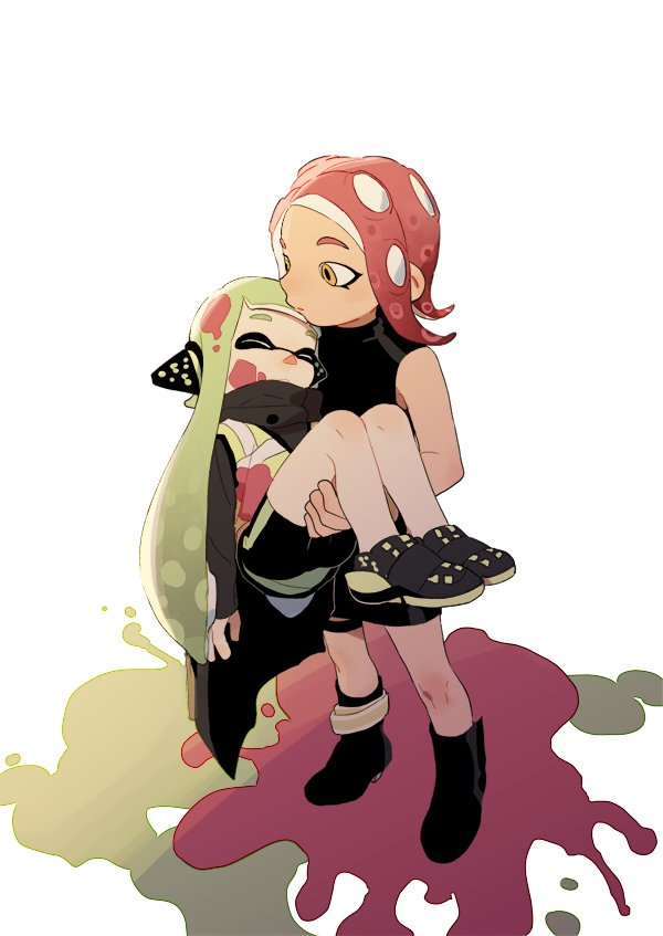 inkling player character, inkling girl, octoling player character, octoling girl, agent 8, and 1 more (splatoon and 2 more) drawn by d.y.x.