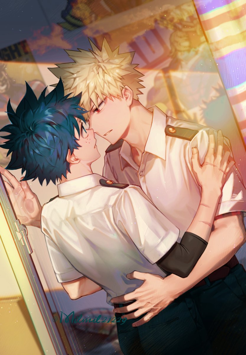 midoriya izuku, bakugou katsuki, and all might (boku no hero academia) drawn by milmil_(wa_ten'nendesu)