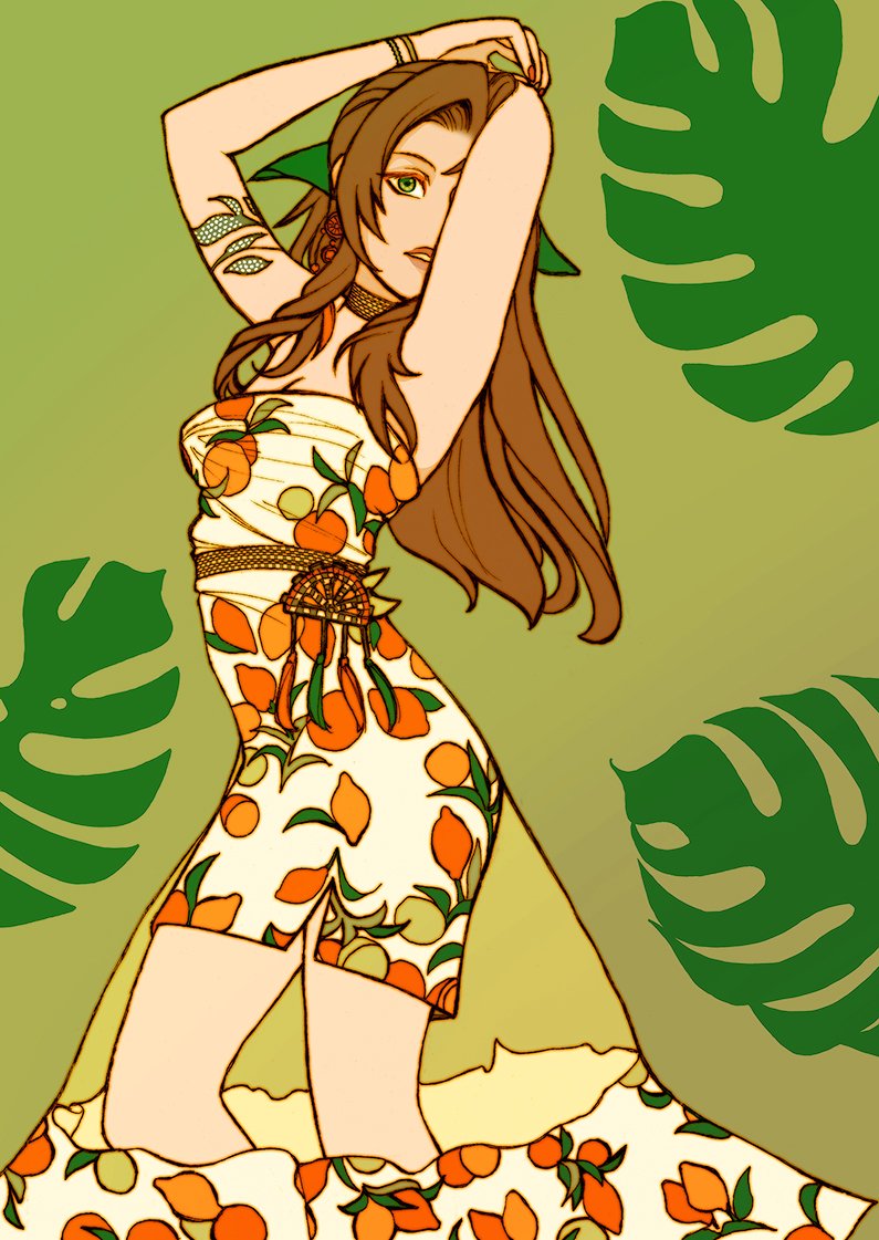 aerith gainsborough (final fantasy and 2 more) drawn by herzenreine