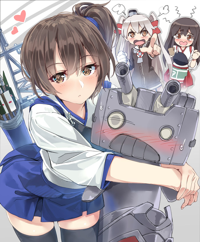 kaga, akagi, amatsukaze, and rensouhou-kun (kantai collection) drawn by yahako
