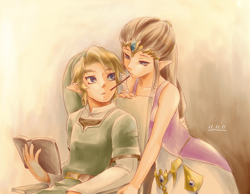 link and princess zelda (the legend of zelda and 1 more) drawn by chikuwa_(rinka)