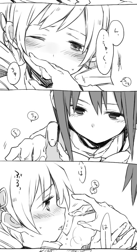 akemi homura and tomoe mami (mahou shoujo madoka magica) drawn by kutsuwada_on