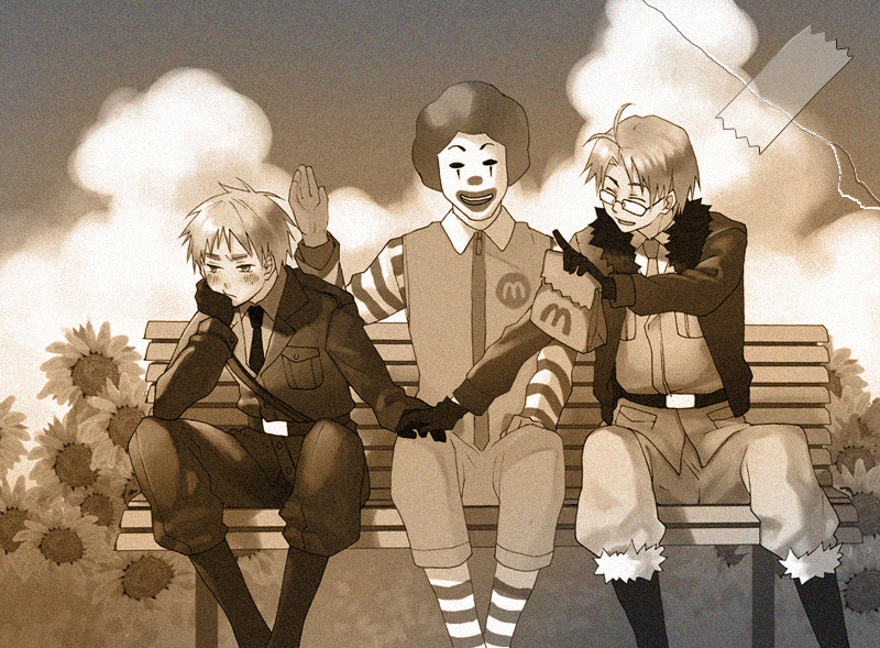 america, united kingdom, and ronald mcdonald (axis powers hetalia and 1 more) drawn by yin2000