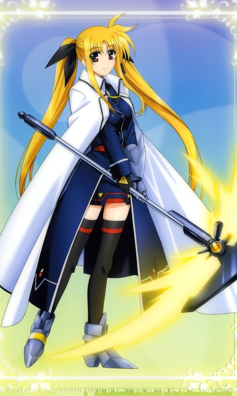 fate testarossa and bardiche (lyrical nanoha and 1 more) drawn by okuda_yasuhiro