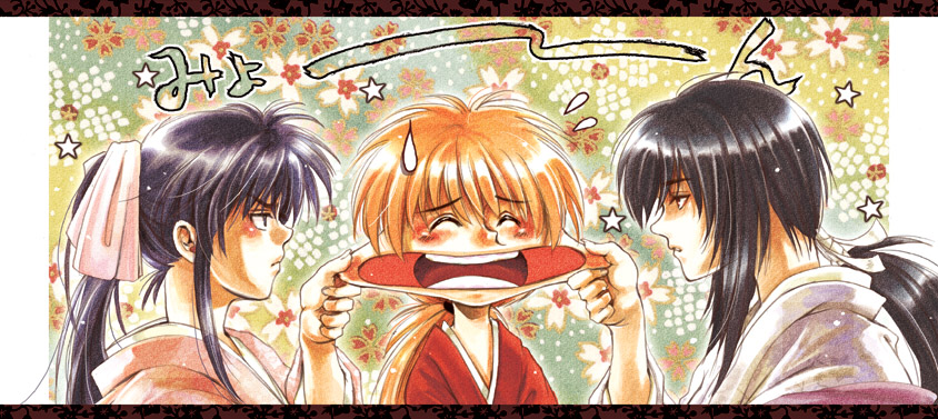 himura kenshin, kamiya kaoru, and yukishiro tomoe (rurouni kenshin) drawn by natsu_mikan_(level9)