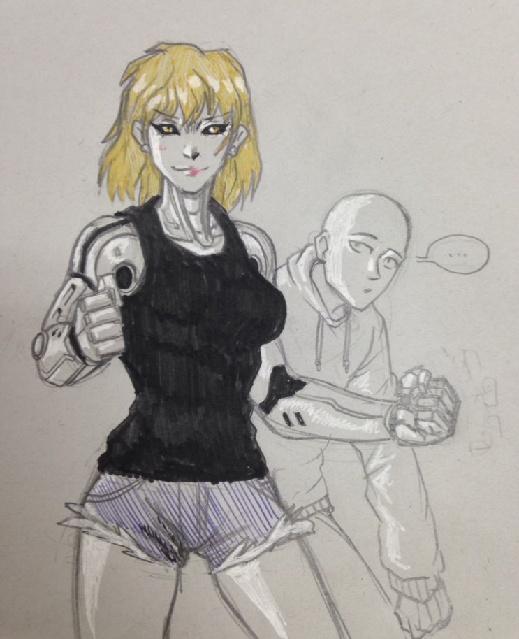 saitama and genos (one-punch man) drawn by jazz_jack