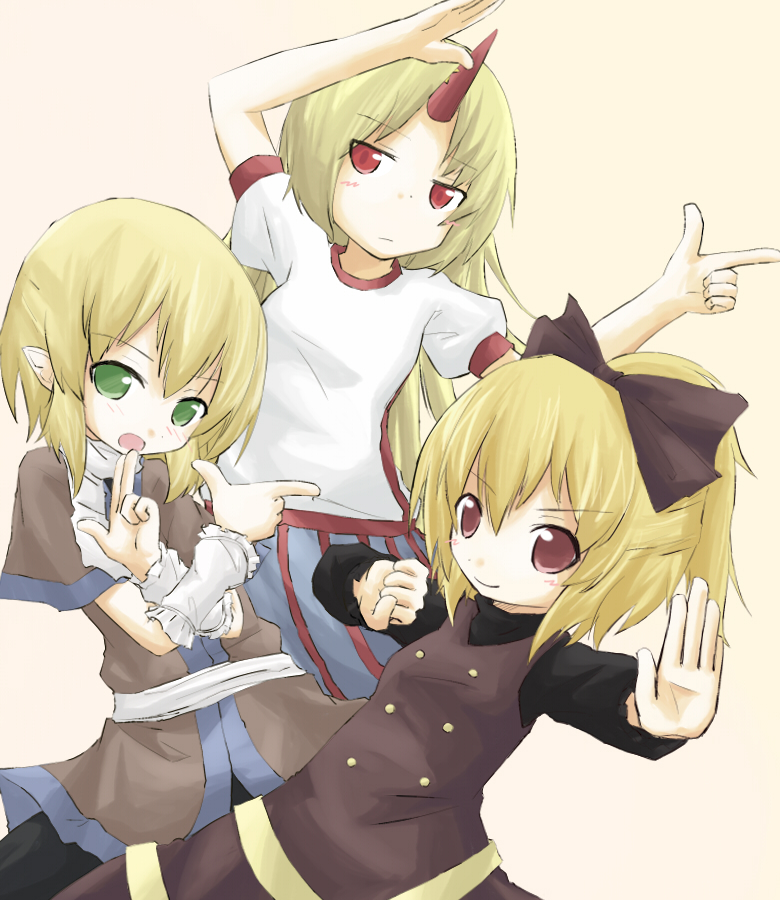 mizuhashi parsee, hoshiguma yuugi, and kurodani yamame (touhou) drawn by kakizaki_(chou_neji)