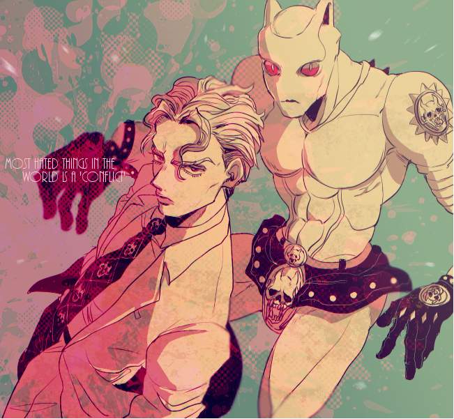 kira yoshikage and killer queen (jojo no kimyou na bouken and 1 more) drawn by ichirinhna