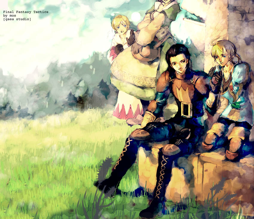 white mage, ramza beoulve, delita heiral, and chemist (final fantasy and 1 more) drawn by mos