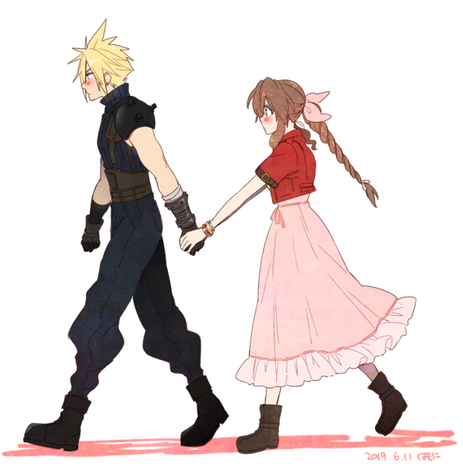 cloud strife and aerith gainsborough (final fantasy and 2 more) drawn by krudears