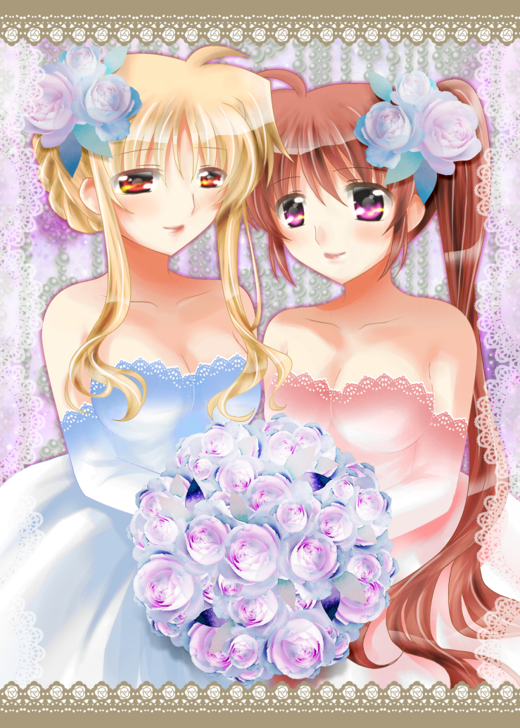 fate testarossa and takamachi nanoha (lyrical nanoha and 2 more) drawn by nanashiki
